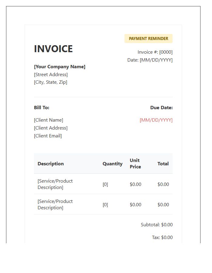 Initial Past Due Friendly Invoice Template