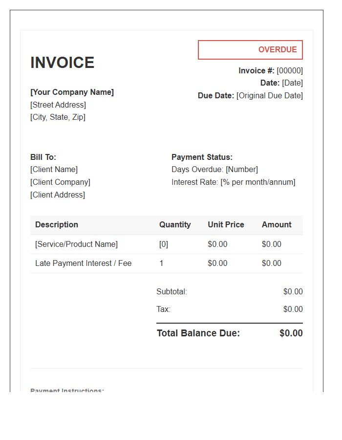 Standard Late Payment Overdue Invoice Template