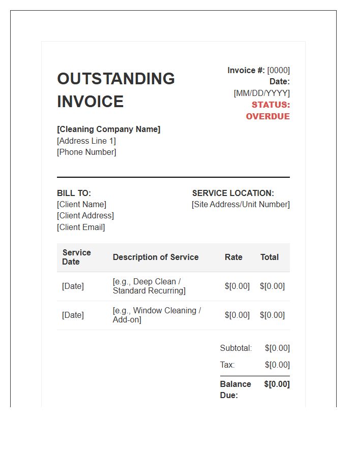Cleaning Service Outstanding Invoice Template