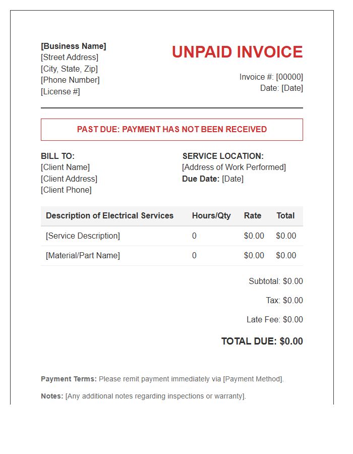 Electrical Service Unpaid Invoice Template