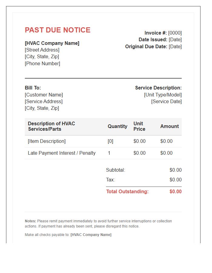 HVAC Service Late Payment Invoice Template