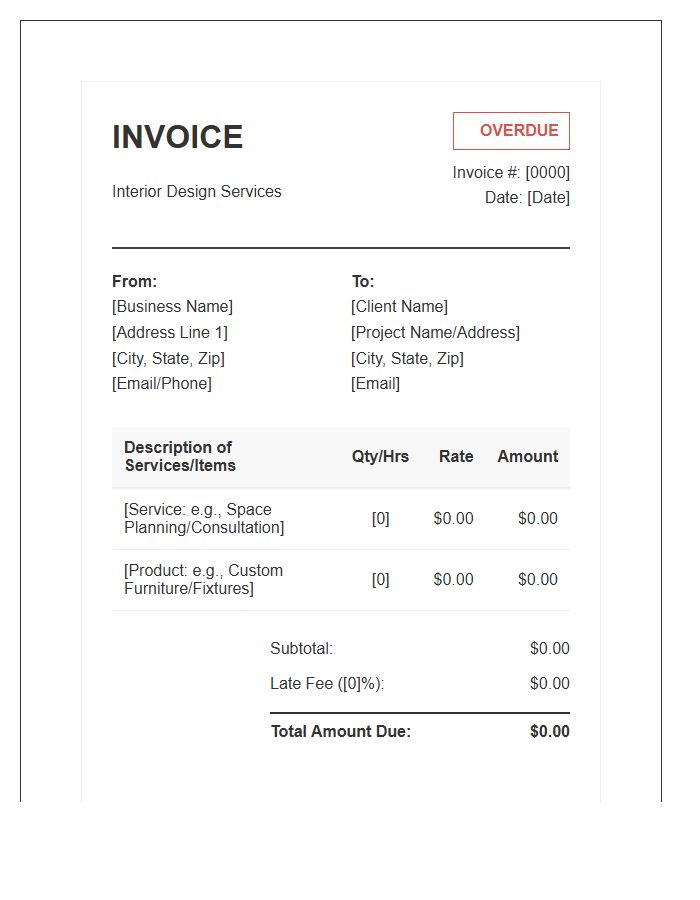 Interior Design Service Overdue Invoice Template