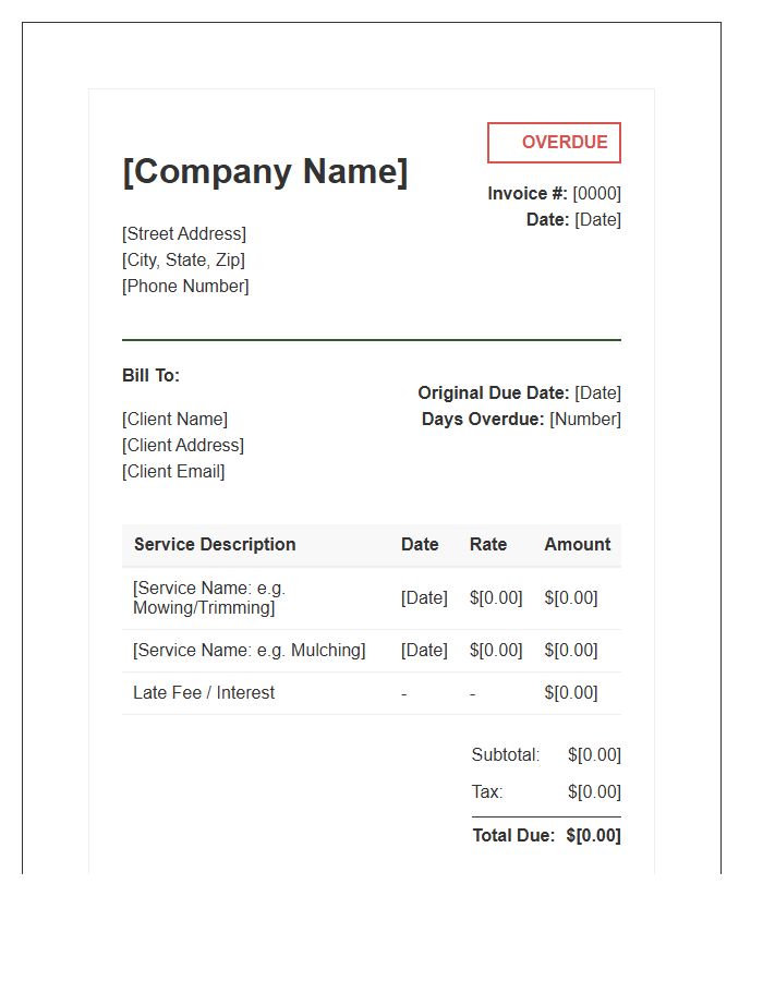 Landscaping Service Overdue Invoice Template