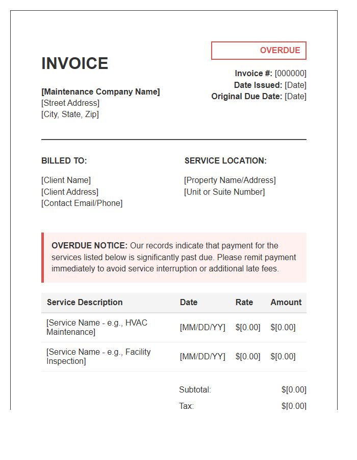 Maintenance Service Overdue Invoice Template