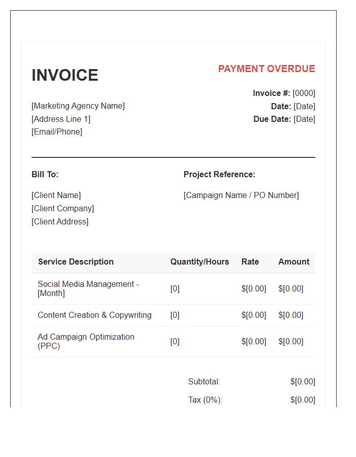 Marketing Service Unpaid Invoice Template