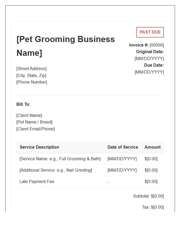 Pet Grooming Service Late Invoice Template