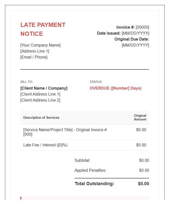 Professional Service Industry Late Payment Invoice Template
