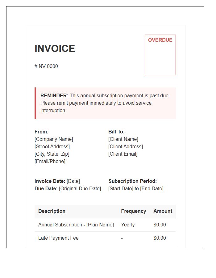 Annual Subscription Overdue Invoice Template