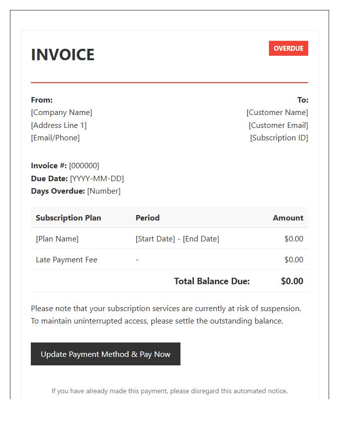 Automated Subscription Overdue Invoice Template