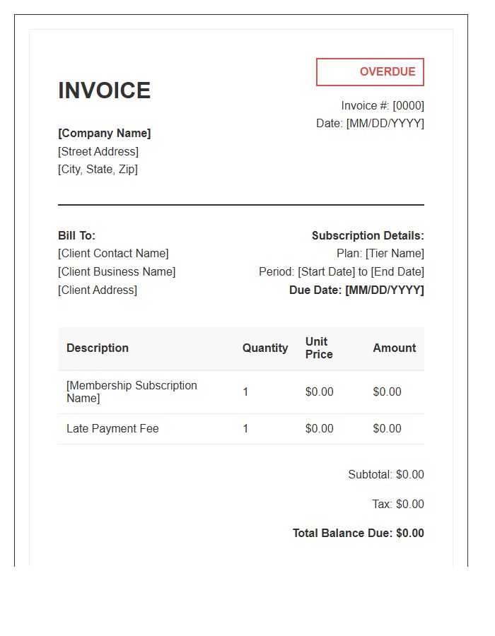 Business Membership Subscription Overdue Invoice Template