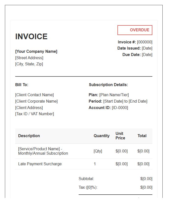 Corporate Subscription Overdue Invoice Template