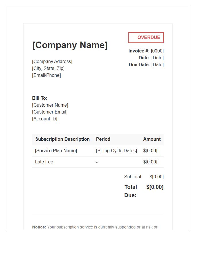 Digital Subscription Overdue Invoice Template
