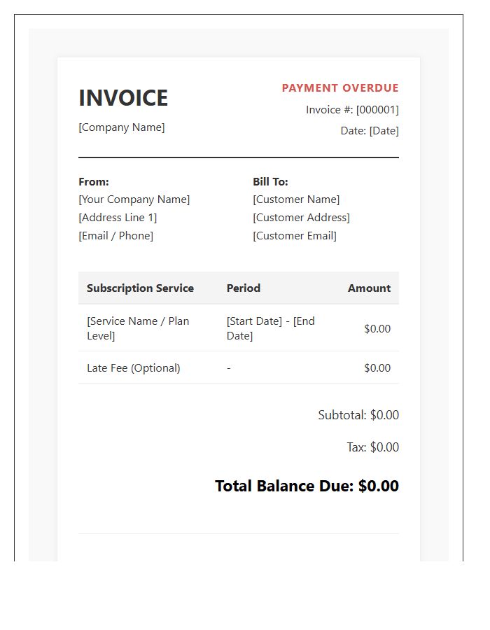 Formal Subscription Overdue Invoice Template