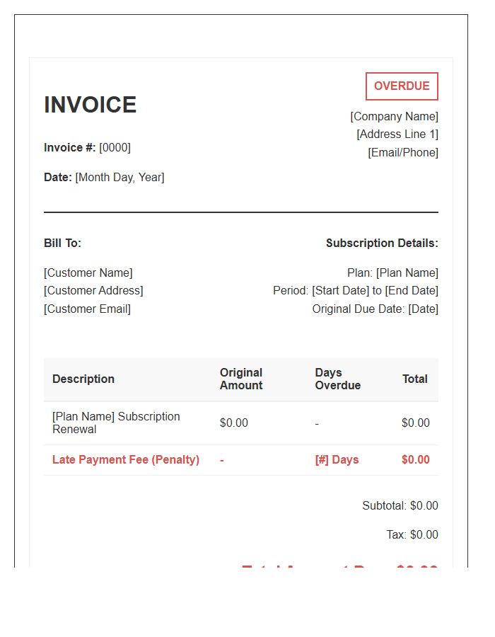 Late Fee Subscription Overdue Invoice Template