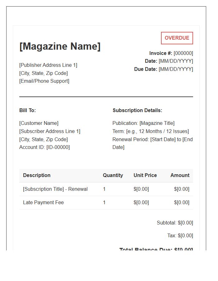 Magazine Subscription Overdue Invoice Template