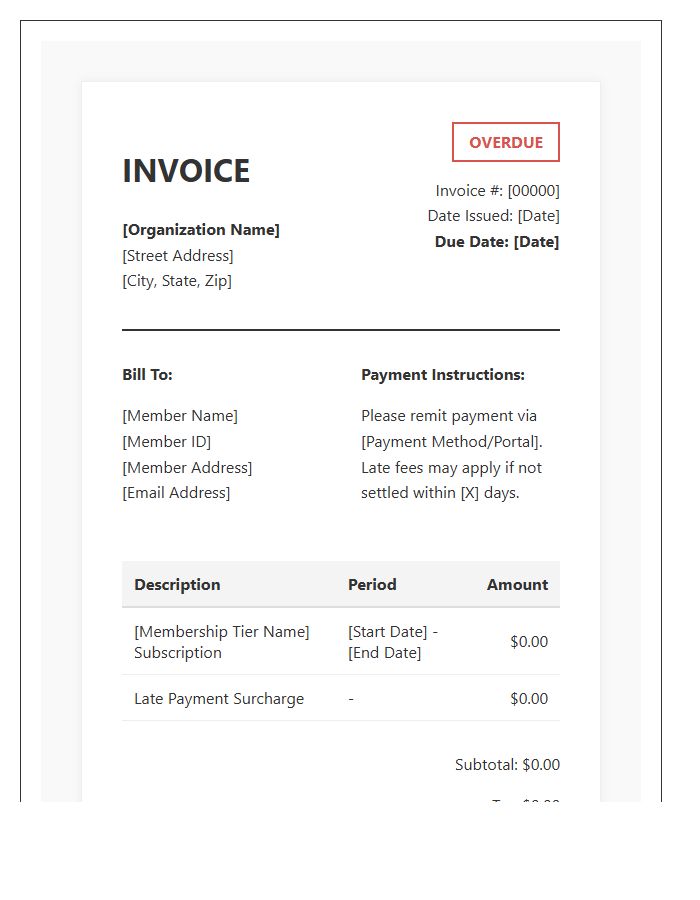 Member Subscription Overdue Invoice Template