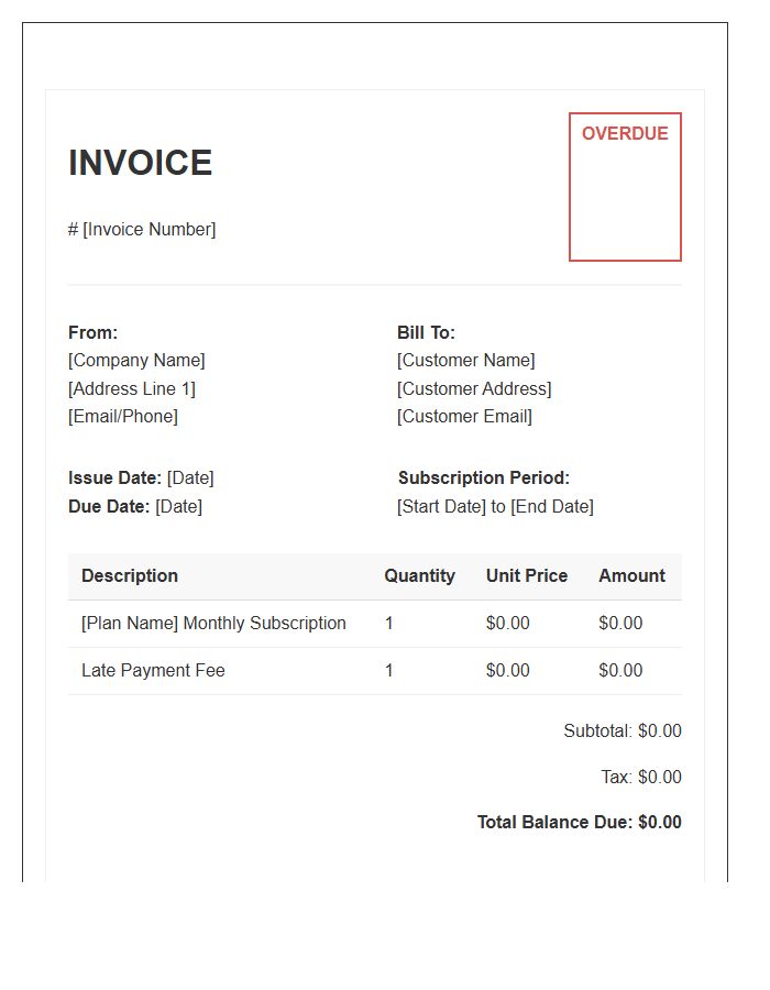 Monthly Subscription Overdue Invoice Template
