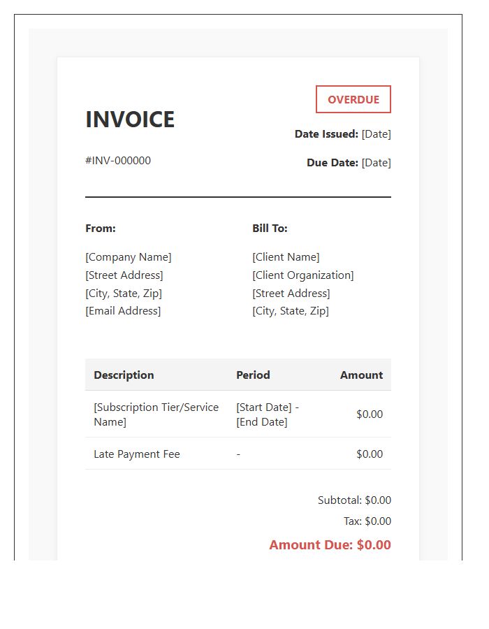Professional Subscription Overdue Invoice Template