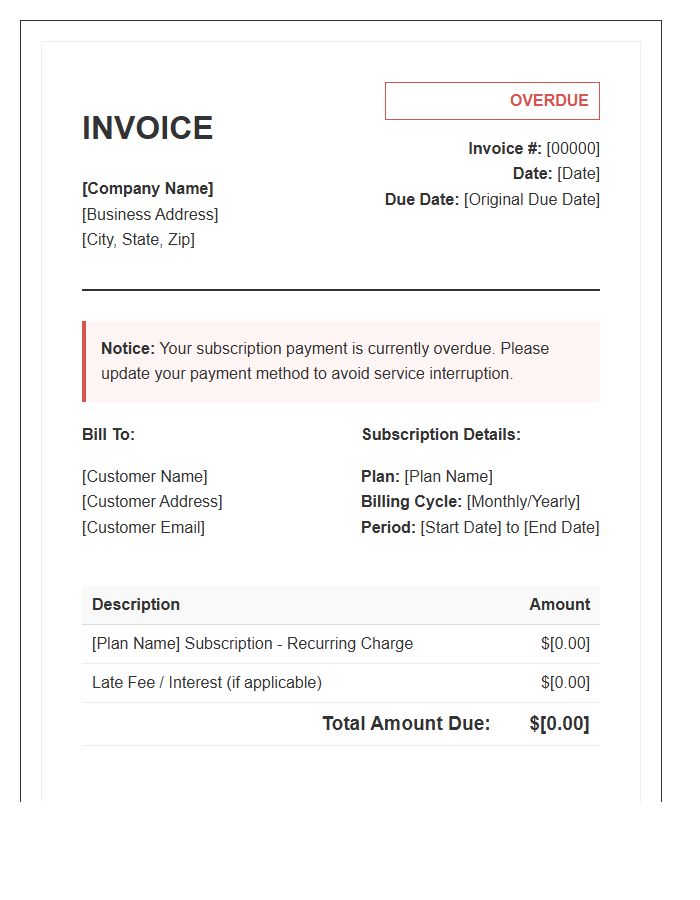 Recurring Payment Subscription Overdue Invoice Template