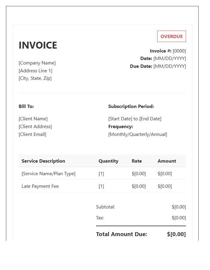 Recurring Service Subscription Overdue Invoice Template