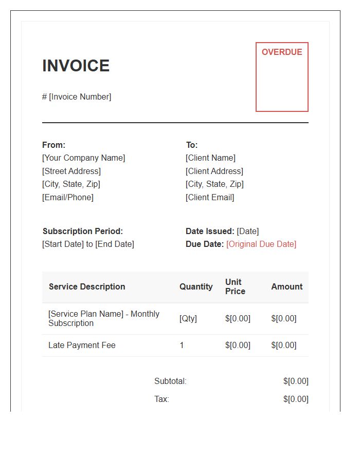 Service Subscription Overdue Invoice Template