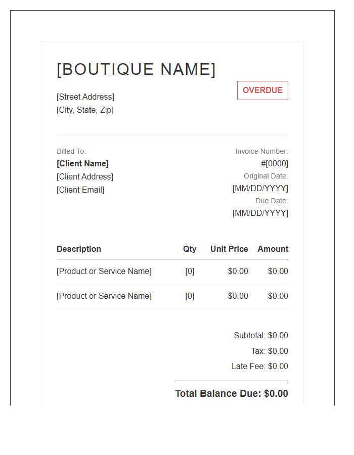 Boutique Past Due Invoice Template