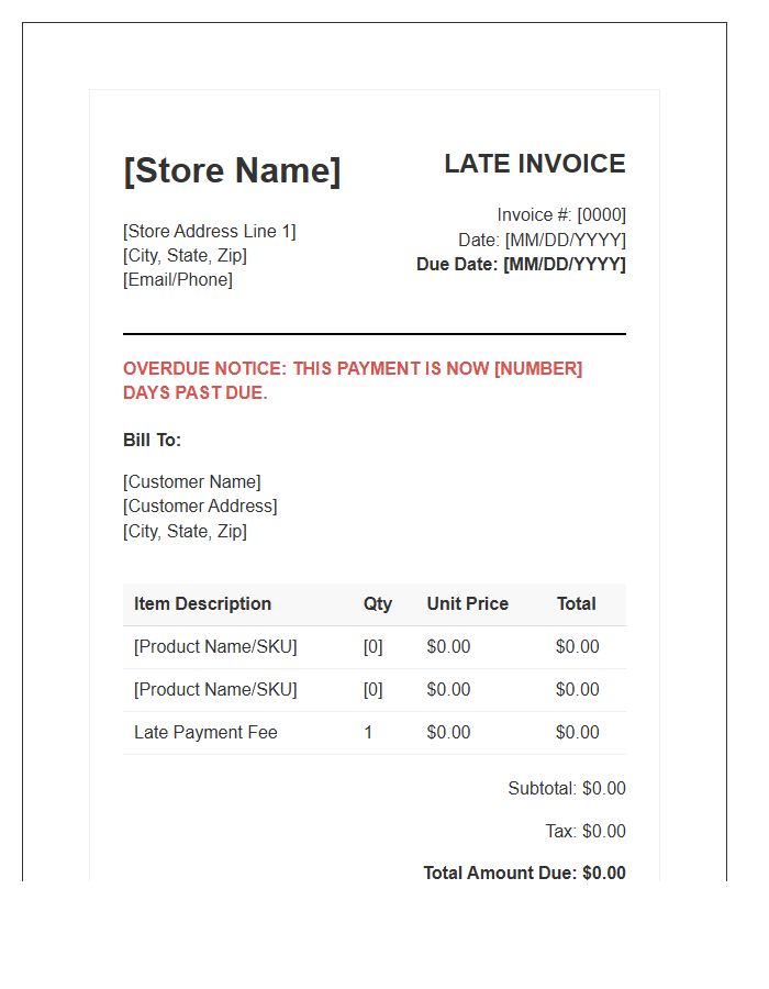 Clothing Store Late Invoice Template