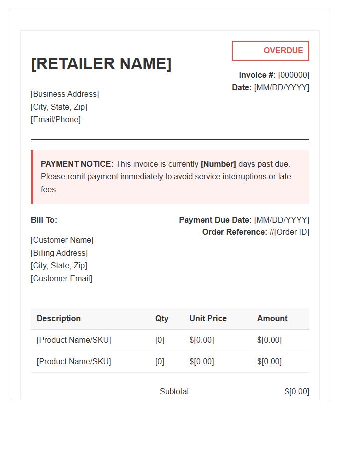 Ecommerce Retail Overdue Invoice Template
