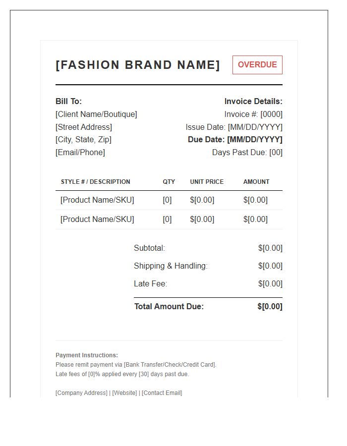 Fashion Retail Past Due Invoice Template