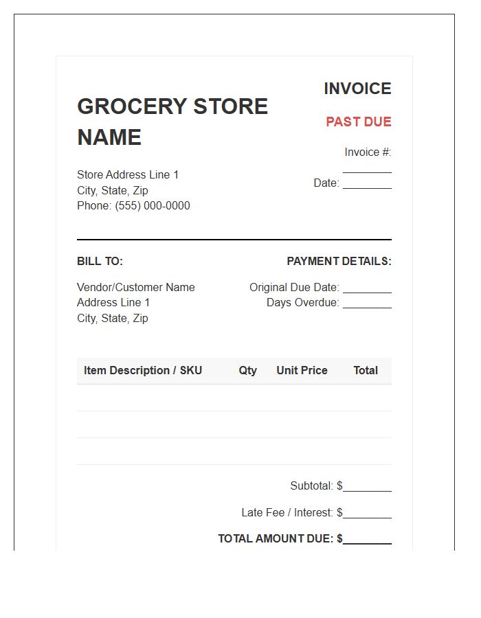 Grocery Store Past Due Invoice Template