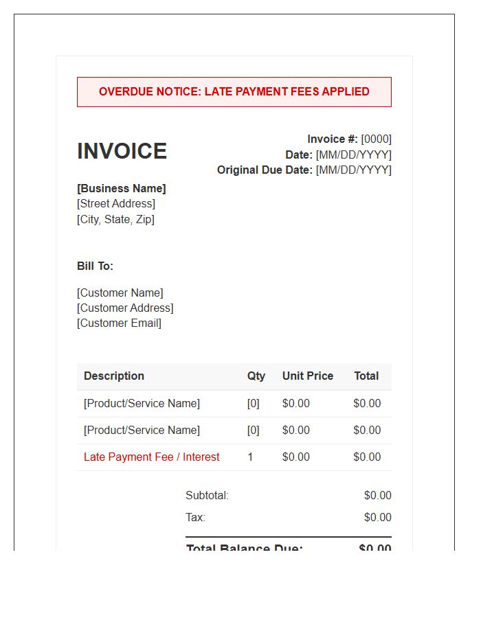 Late Payment Retail Invoice Template