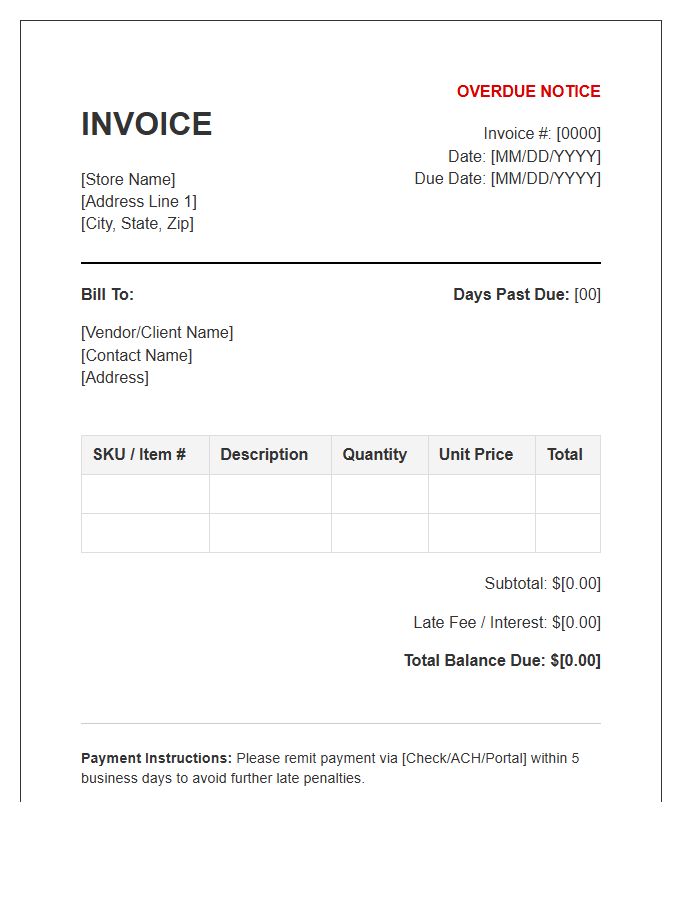Retail Inventory Overdue Invoice Template