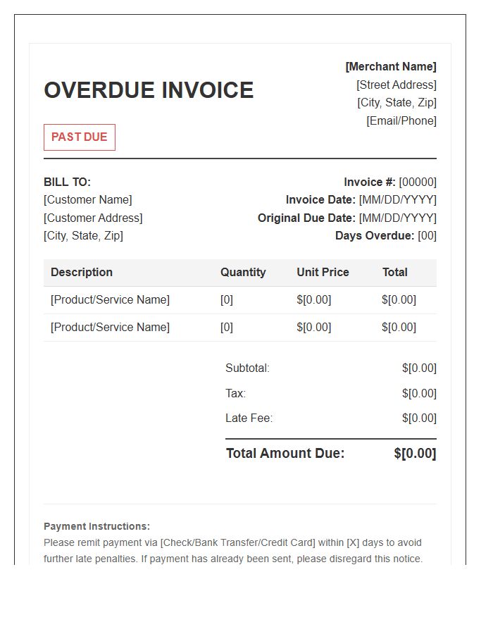 Retail Merchant Overdue Invoice Template