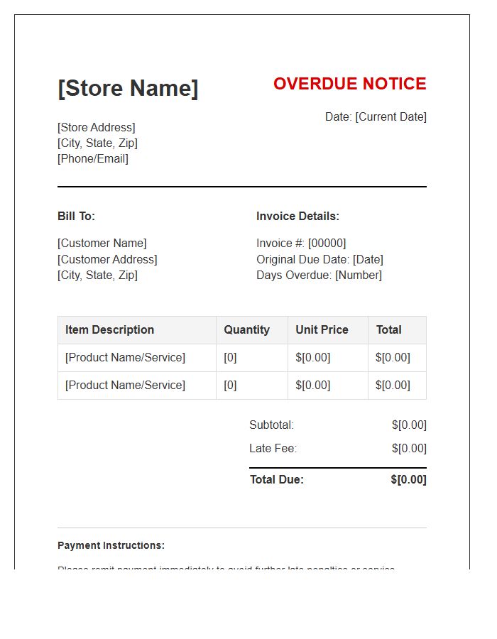 Retail Store Overdue Invoice Template