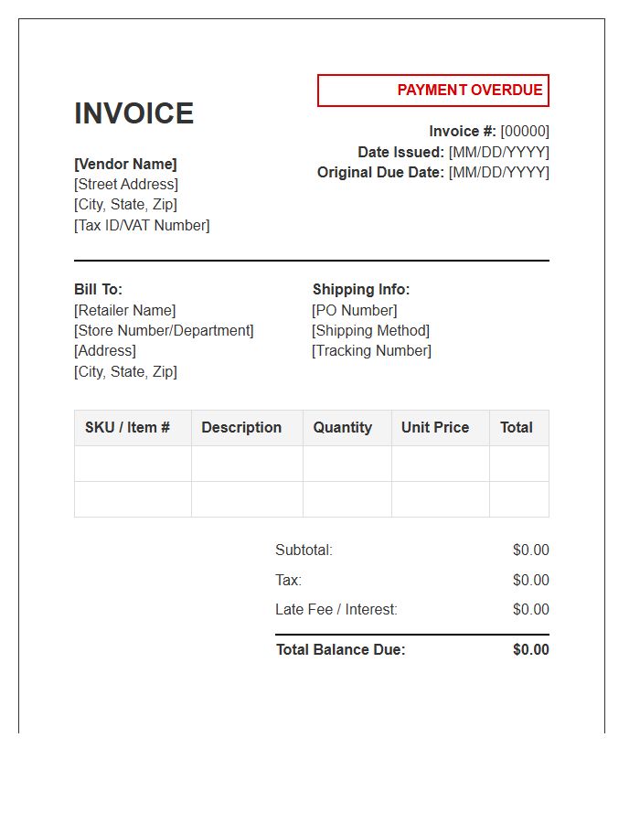 Retail Supply Overdue Invoice Template