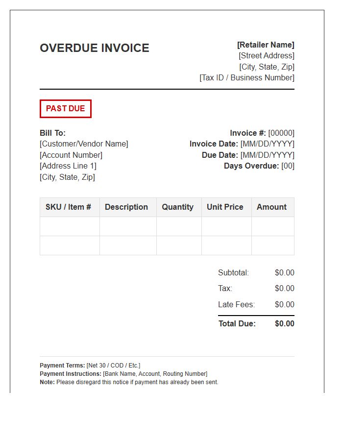 Retail Trade Overdue Invoice Template