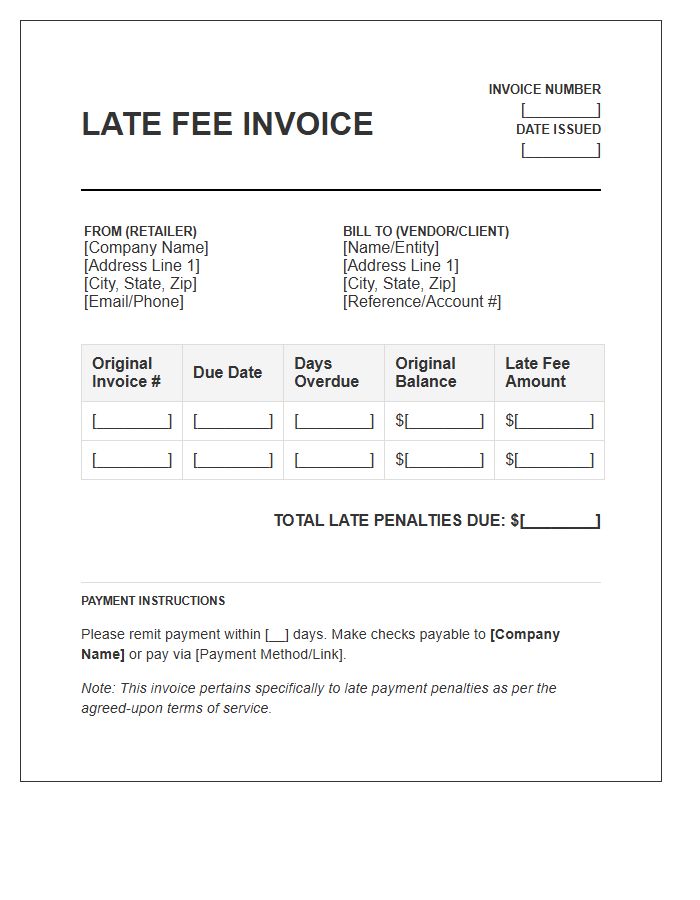 Retailer Late Fee Invoice Template