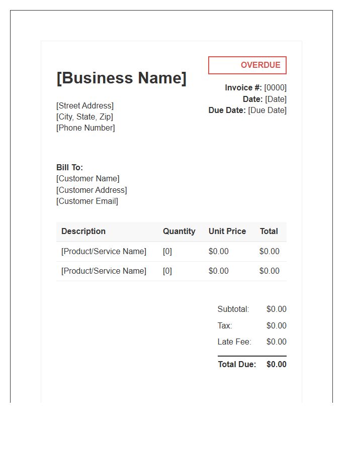 Small Business Retail Overdue Invoice Template