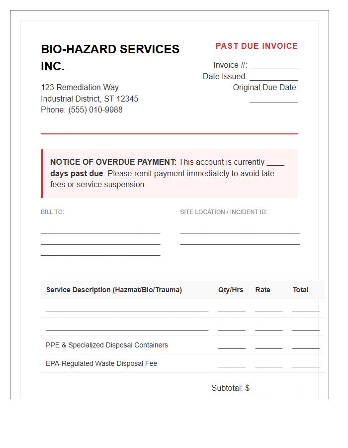 Biohazard Cleaning Overdue Invoice Template