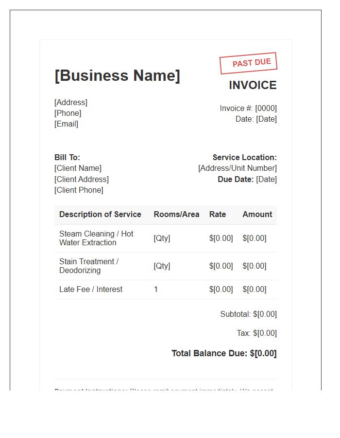 Carpet Cleaning Service Past Due Invoice Template