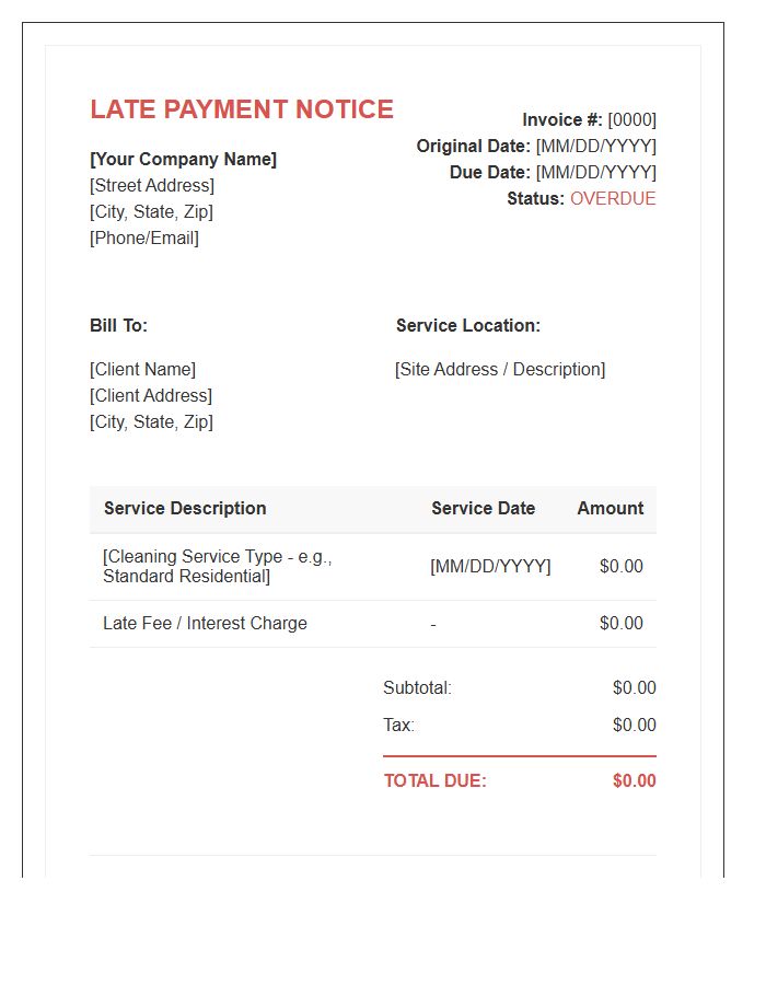 Cleaning Service Late Payment Invoice Template