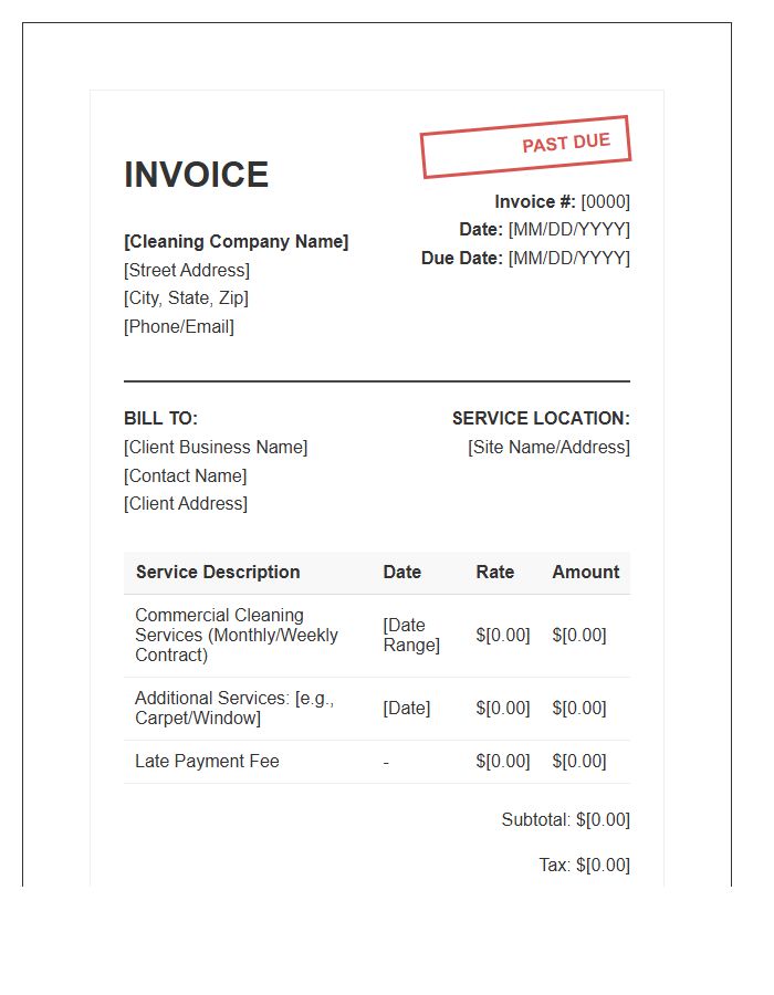 Commercial Cleaning Overdue Invoice Template