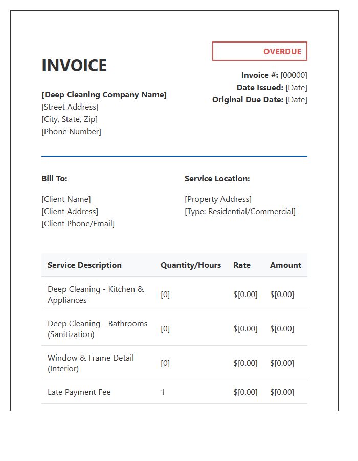 Deep Cleaning Service Overdue Invoice Template