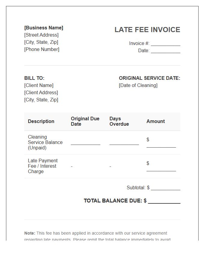 House Cleaning Late Fee Invoice Template