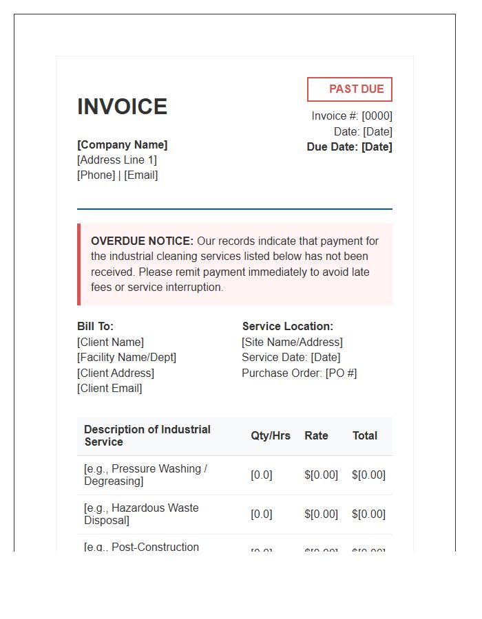 Industrial Cleaning Service Overdue Invoice Template