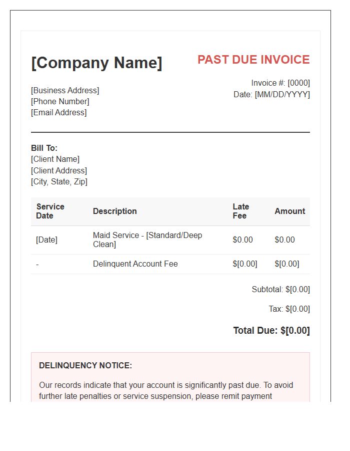 Maid Service Delinquent Account Invoice Template