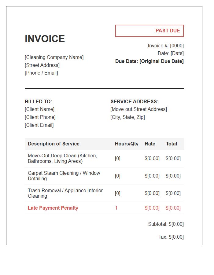 Move Out Cleaning Past Due Invoice Template