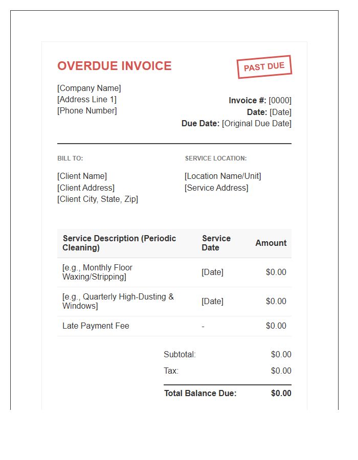 Periodic Janitorial Cleaning Overdue Invoice Template