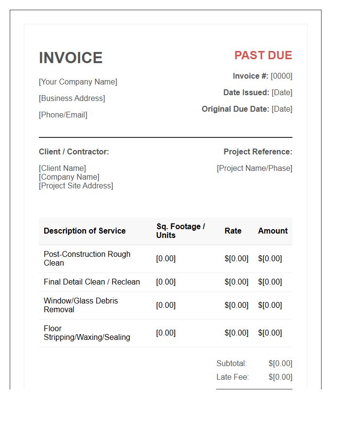 Post Construction Cleaning Overdue Invoice Template