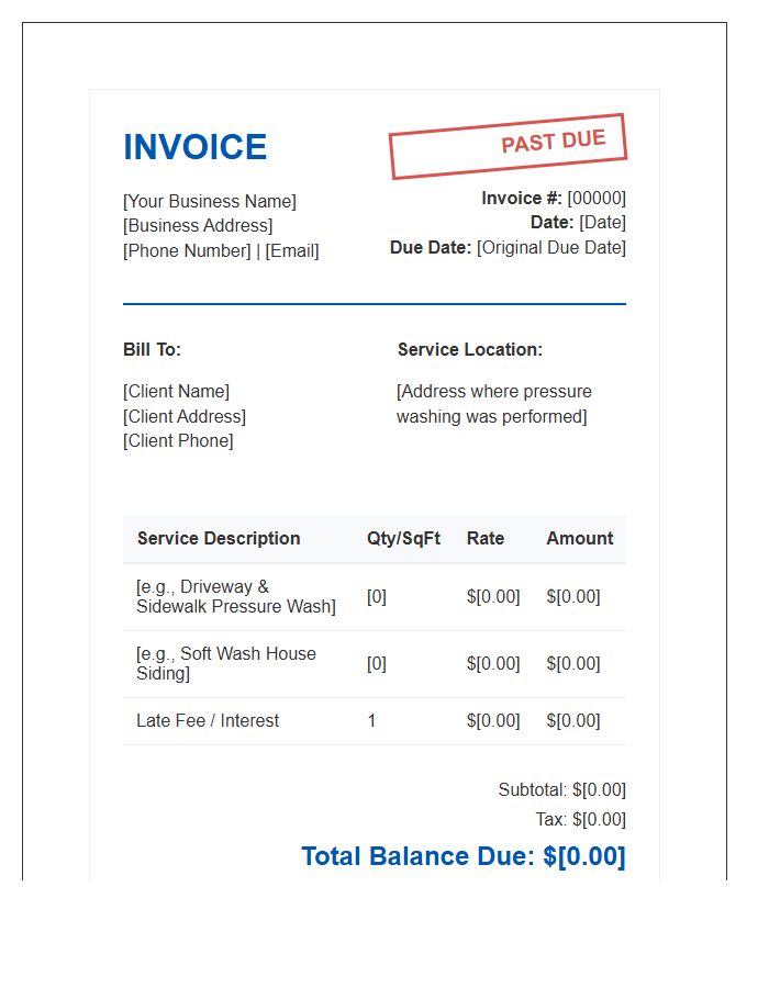 Pressure Washing Service Overdue Invoice Template